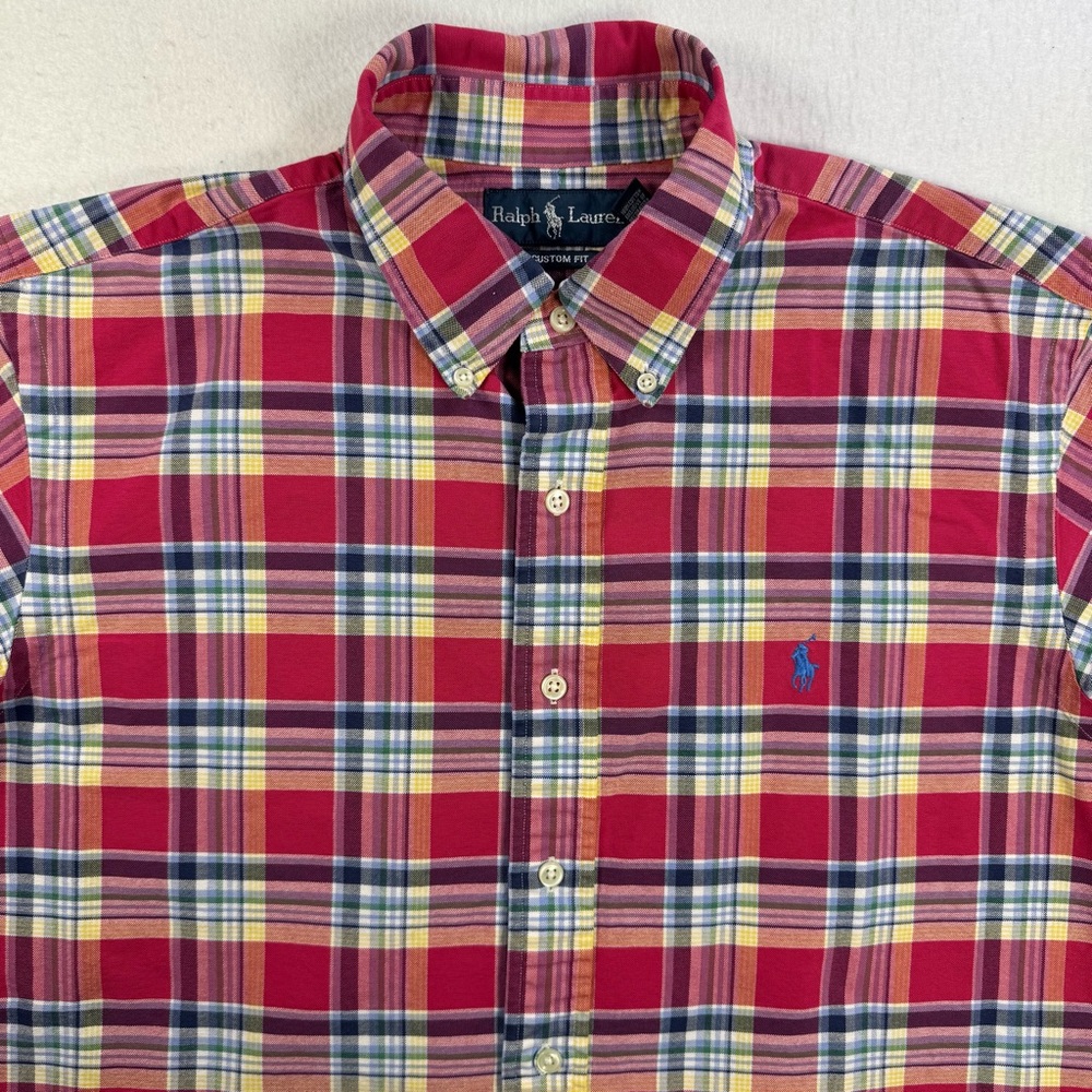 Ralph Lauren Men’s L Custom Fit Pink Multicolor Plaid Shirt 100% Cotton‎ - Picture 6 of 13
